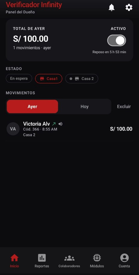 Panel del Dueño en la app Verificador Infinity